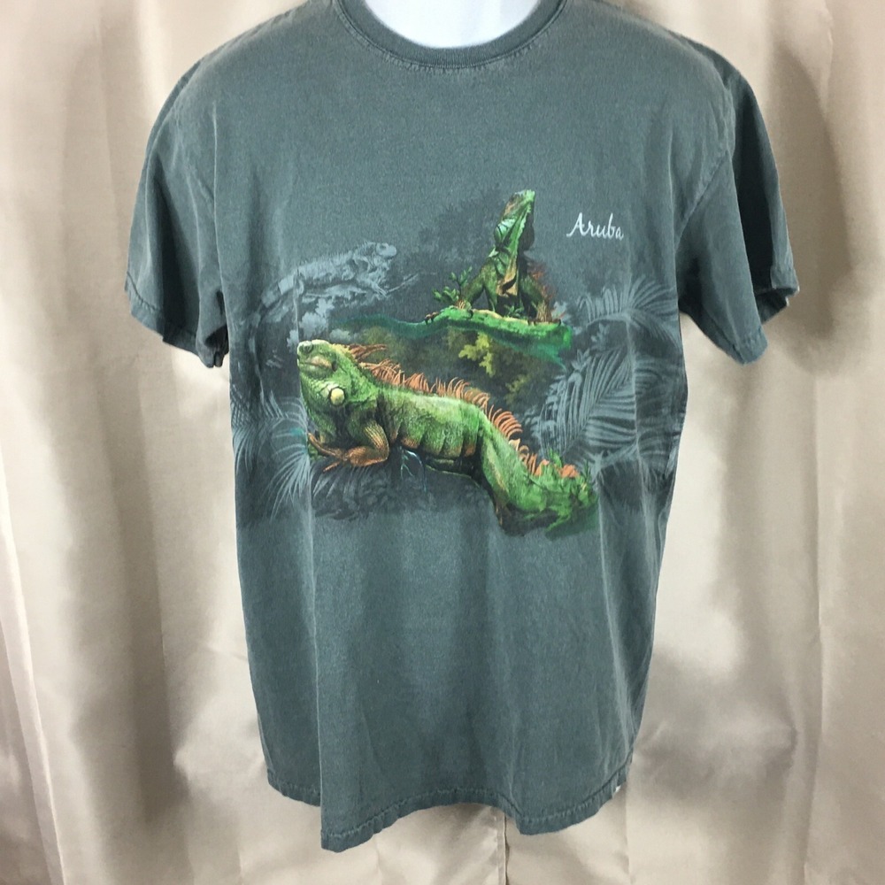 Aruba Lizard Front Back Design Teal Medium Graphic T-Shirt